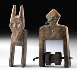 Two 20th C. African Senufo Wood Heddle Pulleys