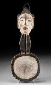 African Igbo Wooden Chalk Spoon w/ Human Head Finial