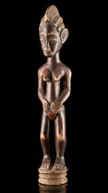 African Baule Wood Semi-Nude Female Fertility Figure