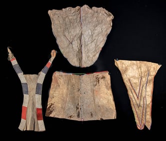 Four African Maasai Beaded Goat Hide Garments