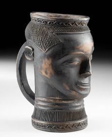 African Kuba Wood Wine Cup, Head Effigy