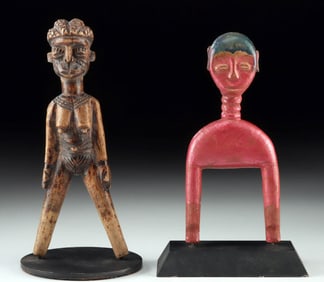 2 African Baule Wood Figural Slingshot Handles