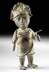 African Benin Edo Tribe Brass Warrior or Oba Statue