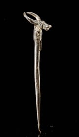 Lobi Brass Bull Hair Pin w/ Bush Cow Head Finial