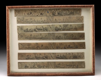 Framed Bali Lontar Palm Leaf Manuscript Illustrations