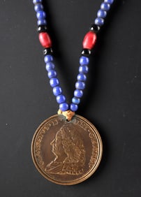 19th C. George II Bronze Medal Restrike & Trade Beads