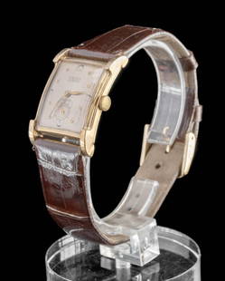 1940s Gruen Curvex Precision 10k Gold-Filled Wristwatch: **Originally Listed At $300** Switzerland/United States, ca. 1940s CE. A Gruen "Curvex" Precision model 440-575 wristwatch featuring a curved caliber running on a mechanical 17-jewel movement with a s