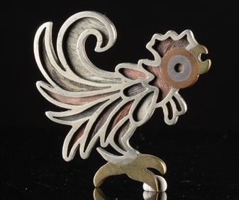 Rare Los Castillo Taxco Pluma Azteca Rooster Brooch