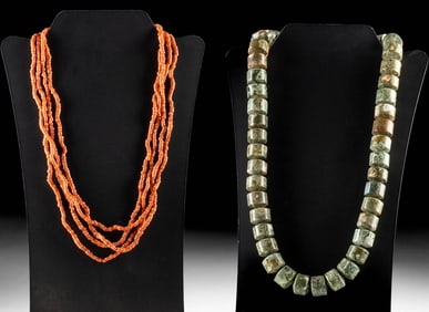 Pair Beaded Necklaces - Rhyolite & Coral