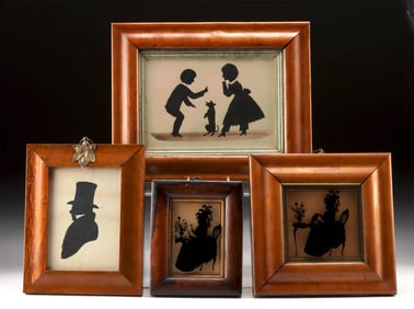 Framed 4 Victorian Figural Silhouettes on Paper & Glass
