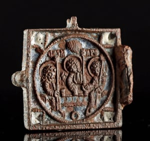 Russian Enameled Brass Tryptic or Diptych Icon Segment