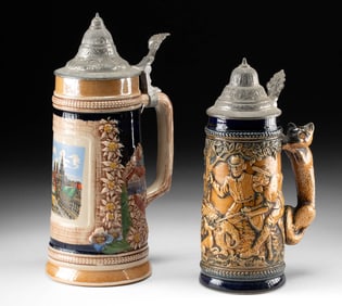 Two Vintage German Beer Steins - Boar Hunt & Munich