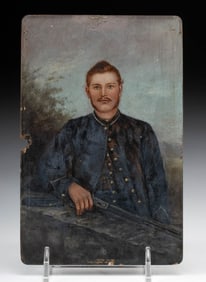 19th C. Post-Civil War American Painting of a Soldier