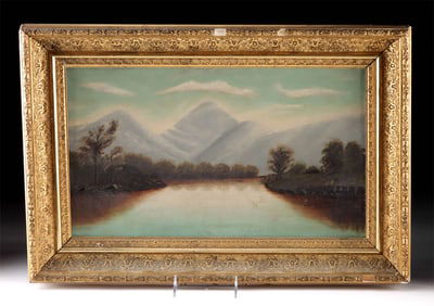 Landscape Painting by H. Palmer - River and Mountains