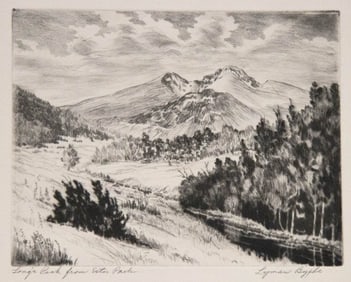 Lyman Byxbe Etching "Longs Peak from Estes Park"