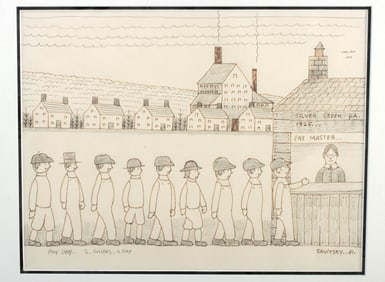 Jack Savitsky Drawing - "Payday 2 Dollers a Day" (1981)