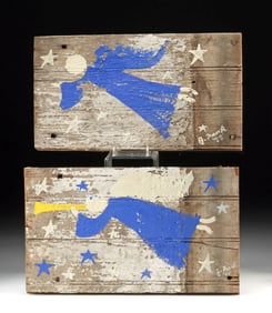 Two J. Frank Paintings on Wood - Angels (1999)