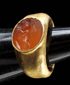Roman Gold Ring w/ Carnelian Intaglio, Perseus & Medusa