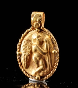 Roman Gold Pendant - Winged Cupid w/ Club of Hercules
