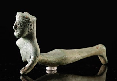 Etruscan Bronze Figural Handle - Nude Female Form