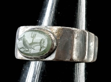 Roman Silver Ring - Chalcedony Intaglio of Hippocamp