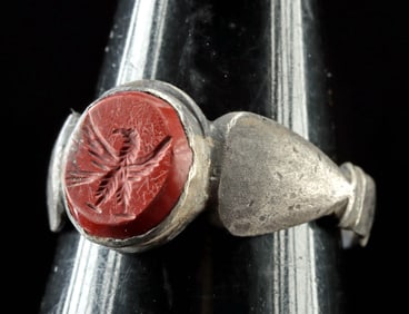 Roman Silver Ring - Eagle Intaglio in Red Jasper
