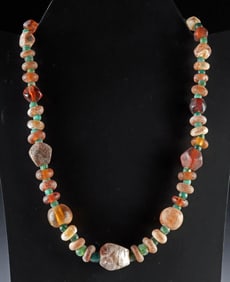Ancient Glass Green & Amber Hued Beaded Necklace