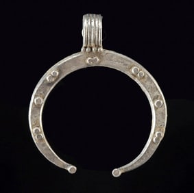 Roman Silver Moon Amulet - Dotted Lunula Pendant