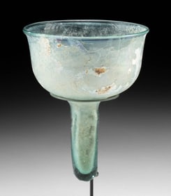 5th C. Byzantine Glass Polycandelon Lamp Vessel w/ Stem