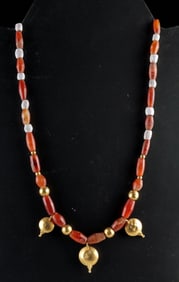 Ancient Assyrian / Canaanite Gold & Carnelian Necklace