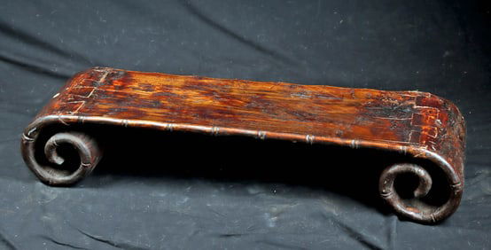 19th C. Chinese Qing Era Wood Low Table Scroll Feet