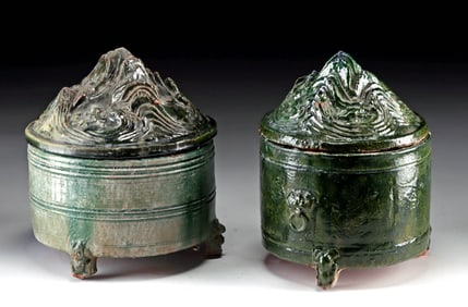 Chinese Han Dynasty Green-Glazed Hill Jars (pr)