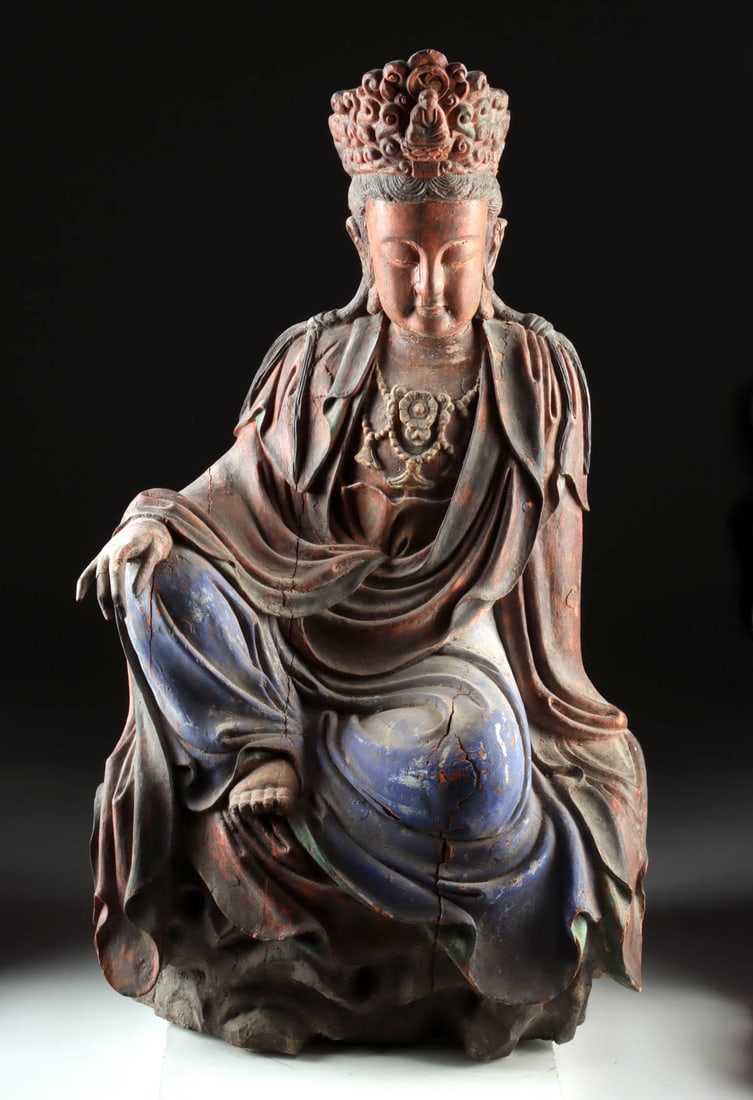 Ming Dynasty Wood Sculpture of Guanyin, Seated in Lalitasana (1 of 5)
