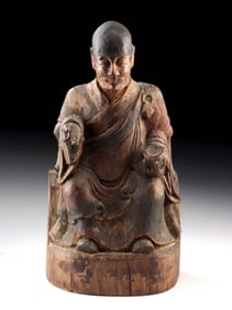 Chinese Ming Era Seated Wooden Arhat (Luohan) Figure