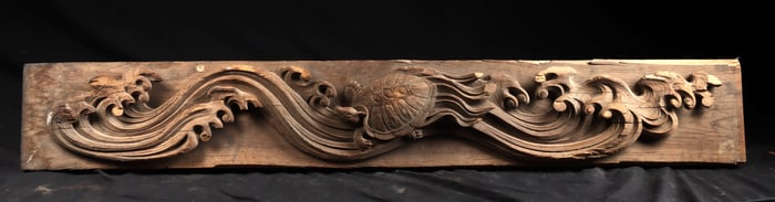 19th C. Japanese Wood Transom Minogame Longevity Turtle