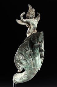 Khmer 12th C. Bronze Garuda & Naga Chariot Finial