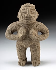 Costa Rican Basalt Figure Nude Female Grasping Breasts