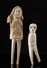 Two Native American Alaskan Antler Dolls