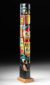 20th C. Native American Polychrome Wood Totem Pole