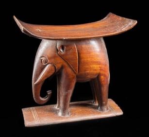 Tall Ashanti Wood Dwa Stool w/ Royal Elephant Support