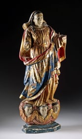 Large 18th C. Portuguese Wood Virgin Mary w/ Glass Eyes