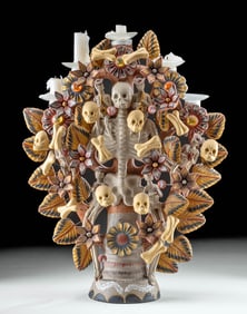 Ornate Mexican Terracotta Candelabra Tree of Life