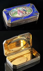 19th C. Italian Enameled Silver Snuff Box Gilt Interior