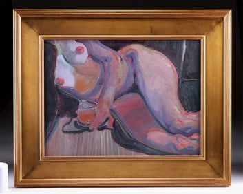 Jon Zahourek Painting - Nude Holding a Glass (1981)