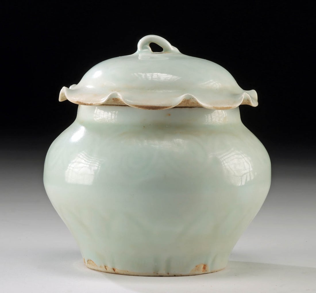 Song Dynasty Qingbai Covered Pot with Scalloped Lid (1 of 3)