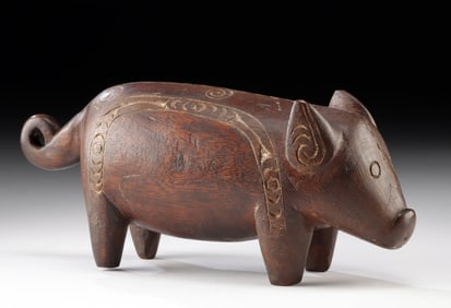 Exhibited Papua New Guinea Massim Wood Pig Figurine