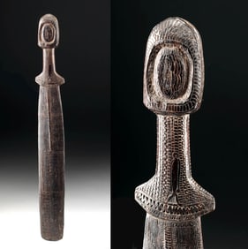 Early / Rare PNG Massim Incised Ebony Wood Club (Pulata)