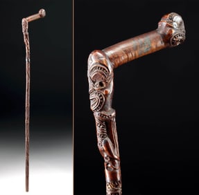 Finely Carved 19th C. Maori Wood Tokotoko (Status / Authority)