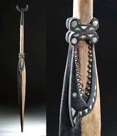 Rare 19th C. Solomon Islands Ritual Paddle, Bonito Fish / Shell