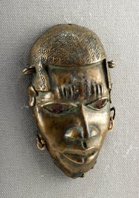 Museum-Quality Benin Kingdom Brass Maskette